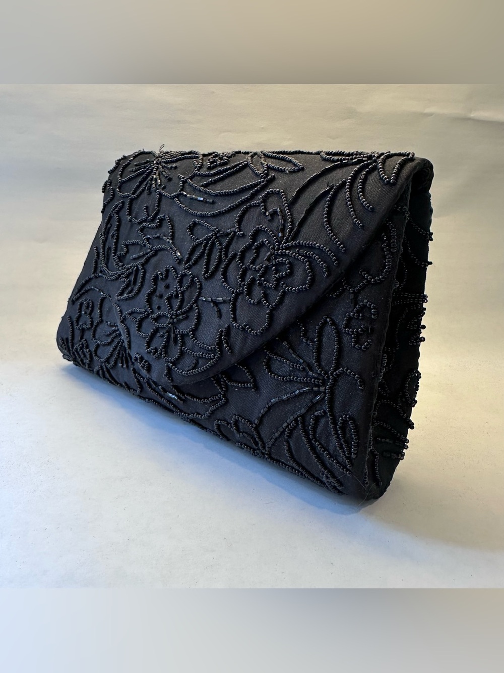 Vintage Black Beaded Evening Bag Retro Clutch Mervyns Y2K Goth Holiday Purse
